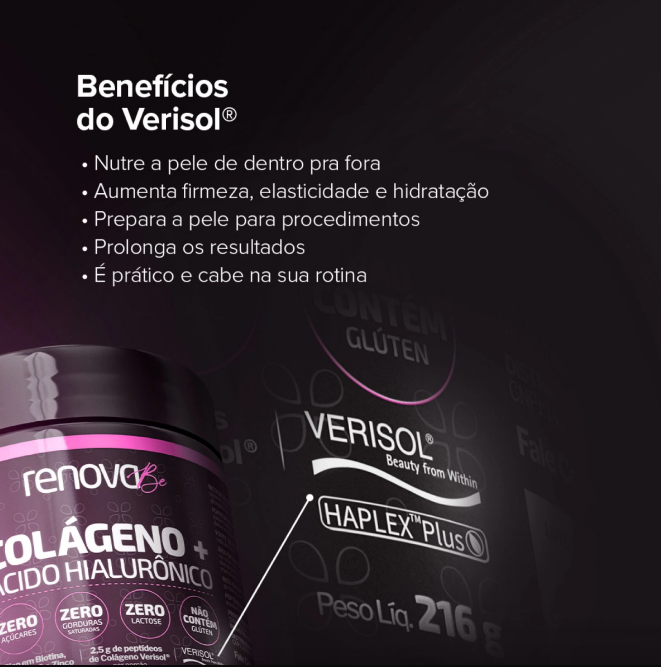 4 Colágeno Verisol® + 2 Creme Facial + 1 Retinol + 1 Balm de dores